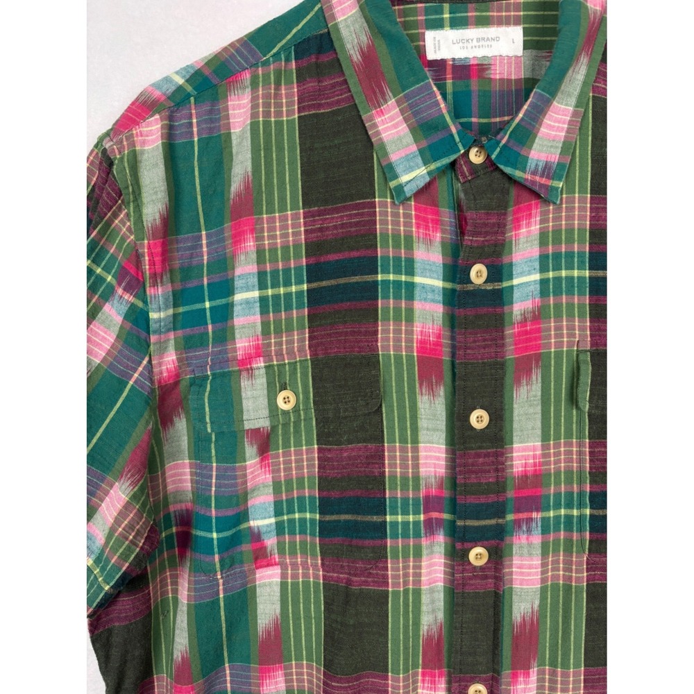 Lucky Brand Shirt Mens Large Plaid Classic Fit Short Sleeve Button Up